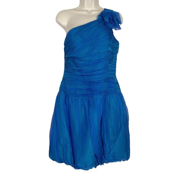 Vintage Dress Neiman Marcus Blue Silk Cocktail Formal Mini Bubble Retro - Picture 2 of 10